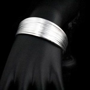 Multi layer strings fringe 925 silver plated ethnic style bangle cuff bracelet